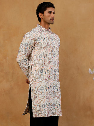 Silk Blend Floral Embroidered Kurta for Men