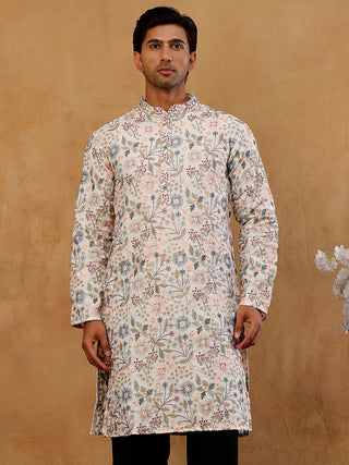 Silk Blend Floral Embroidered Kurta for Men