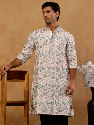 Silk Blend Floral Embroidered Kurta for Men