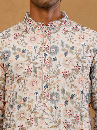 Silk Blend Floral Embroidered Kurta for Men