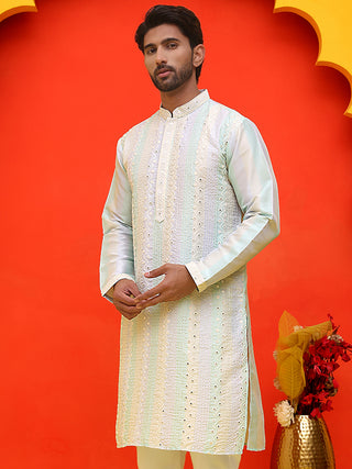 Embroidered and mirror work straight Kurtas For Men,