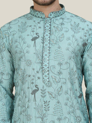 Embroidered Silk Blend Kurta for Men