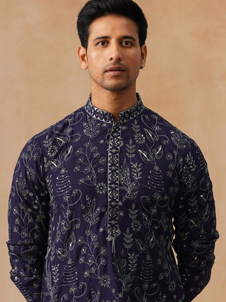 Embroidered Silk Blend Kurta for Men