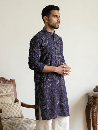 Embroidered Silk Blend Kurta for Men