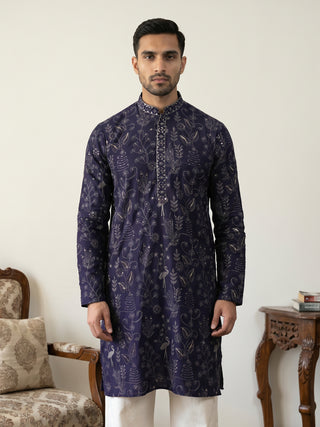 Embroidered Silk Blend Kurta for Men