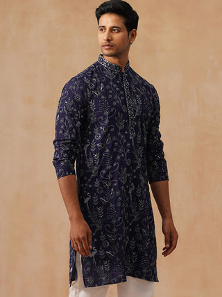 Embroidered Silk Blend Kurta for Men