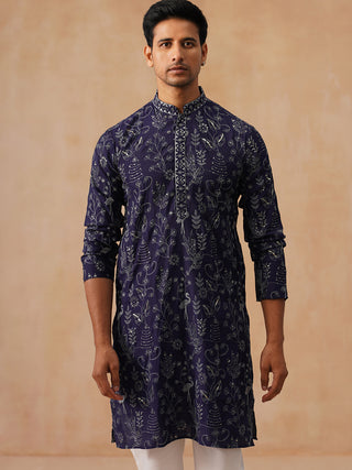 Embroidered Silk Blend Kurta for Men