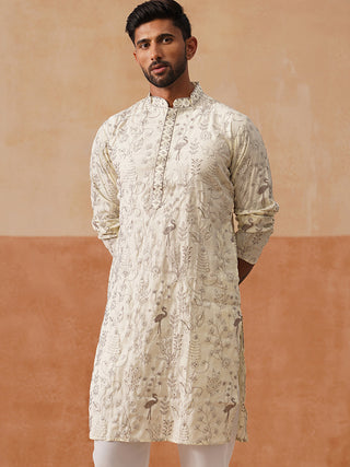 Embroidered Silk Blend Kurta for Men