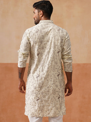 Embroidered Silk Blend Kurta for Men