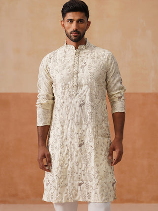 Embroidered Silk Blend Kurta for Men