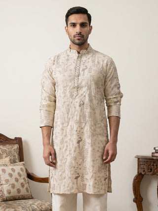 Embroidered Silk Blend Kurta for Men