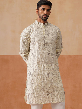Embroidered Silk Blend Kurta for Men