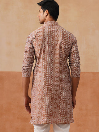 Geometric Print Silk Blend Straight Kurta for Men