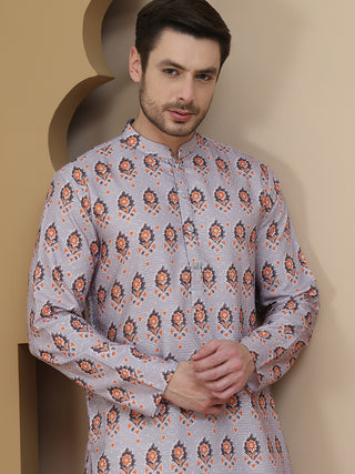 Printed Silk Blend Straight Kurtas for Men