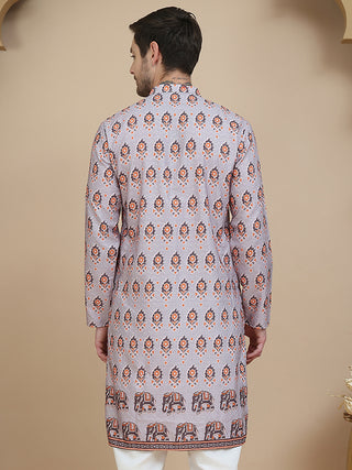 Printed Silk Blend Straight Kurtas for Men