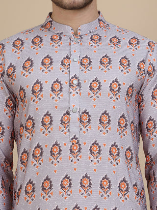 Printed Silk Blend Straight Kurtas for Men