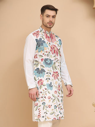 White Embroidered Kurta with Sequins & Zari Work