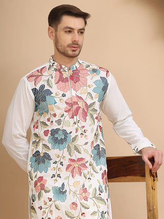 White Embroidered Kurta with Sequins & Zari Work