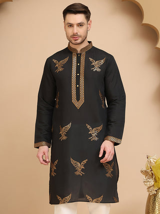 Silk Blend Kurtas with Golden Eagle Embroidery