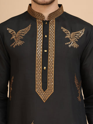Silk Blend Kurtas with Golden Eagle Embroidery