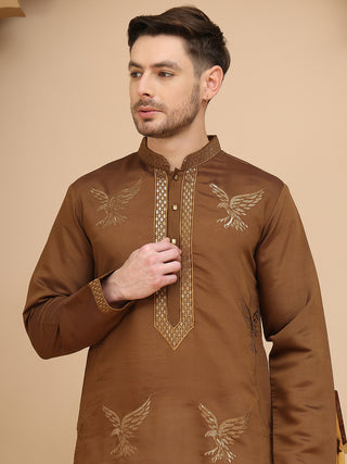 Silk Blend Kurtas with Golden Eagle Embroidery