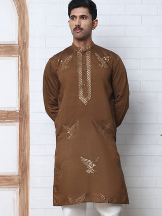 Silk Blend Kurta with Golden Eagle Embroidery