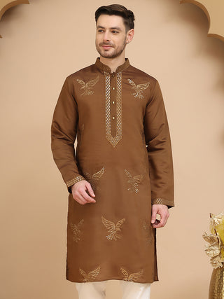 Silk Blend Kurtas with Golden Eagle Embroidery