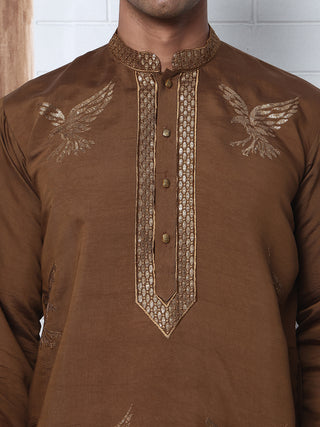 Silk Blend Kurta with Golden Eagle Embroidery
