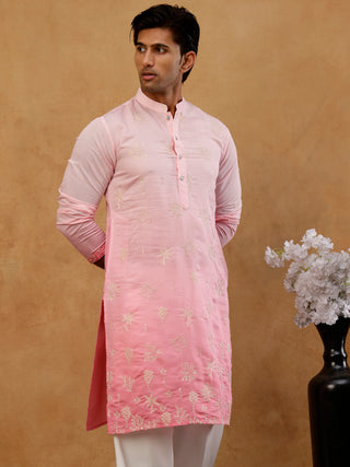 Silk Blend Embroidered Ombre Kurta for Men