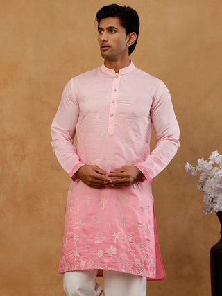 Silk Blend Embroidered Ombre Kurta for Men