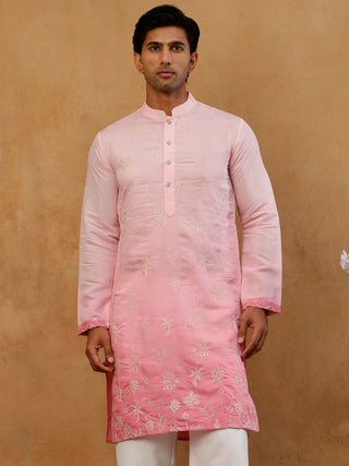Silk Blend Embroidered Ombre Kurta for Men