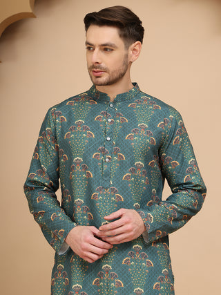 Printed Silk Blend Straight Kurtas for Men