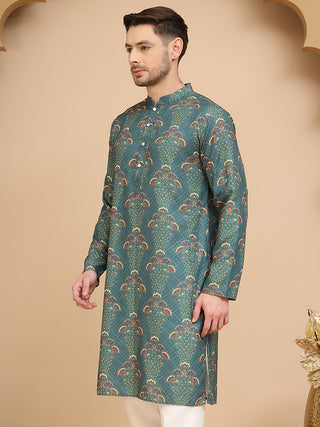 Printed Silk Blend Straight Kurtas for Men