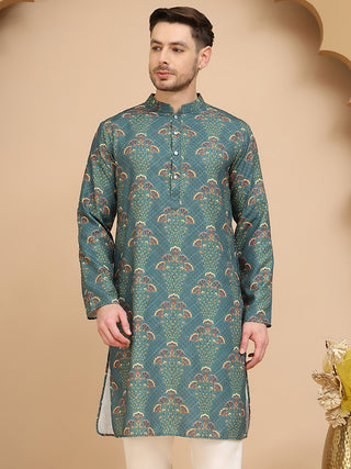 Printed Silk Blend Straight Kurtas for Men