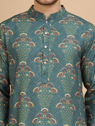 Printed Silk Blend Straight Kurtas for Men
