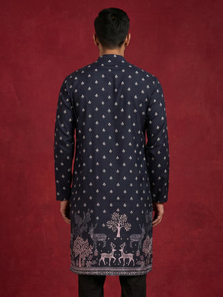 Men Cotton Blend Animal Printed Kurta