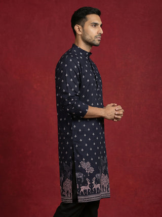 Men Cotton Blend Animal Printed Kurta