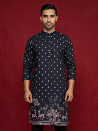 Men Cotton Blend Animal Printed Kurta