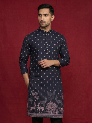 Men Cotton Blend Animal Printed Kurta