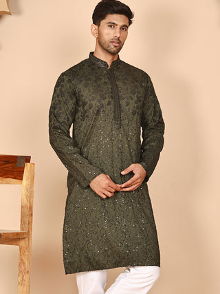 Men's Olive Embroidered Kurtas