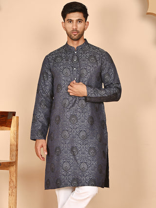 Grey Jacquard Silk Kurtas for Men