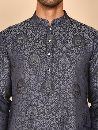 Grey Jacquard Silk Kurtas for Men