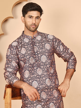 Peach Jacquard Silk Kurtas for Men