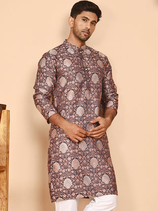 Peach Jacquard Silk Kurtas for Men