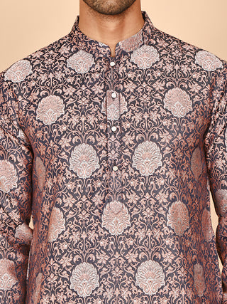 Peach Jacquard Silk Kurtas for Men