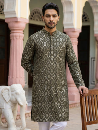 Traditional Mirror Embroidered Kurta for Men