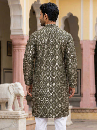 Traditional Mirror Embroidered Kurta for Men