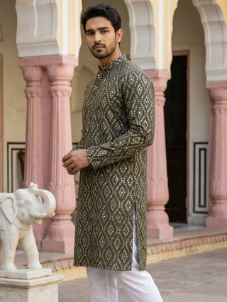 Traditional Mirror Embroidered Kurta for Men