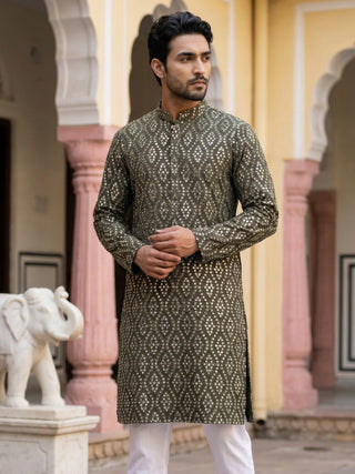 Traditional Mirror Embroidered Kurta for Men