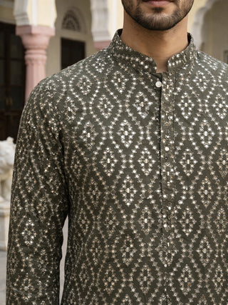 Traditional Mirror Embroidered Kurta for Men